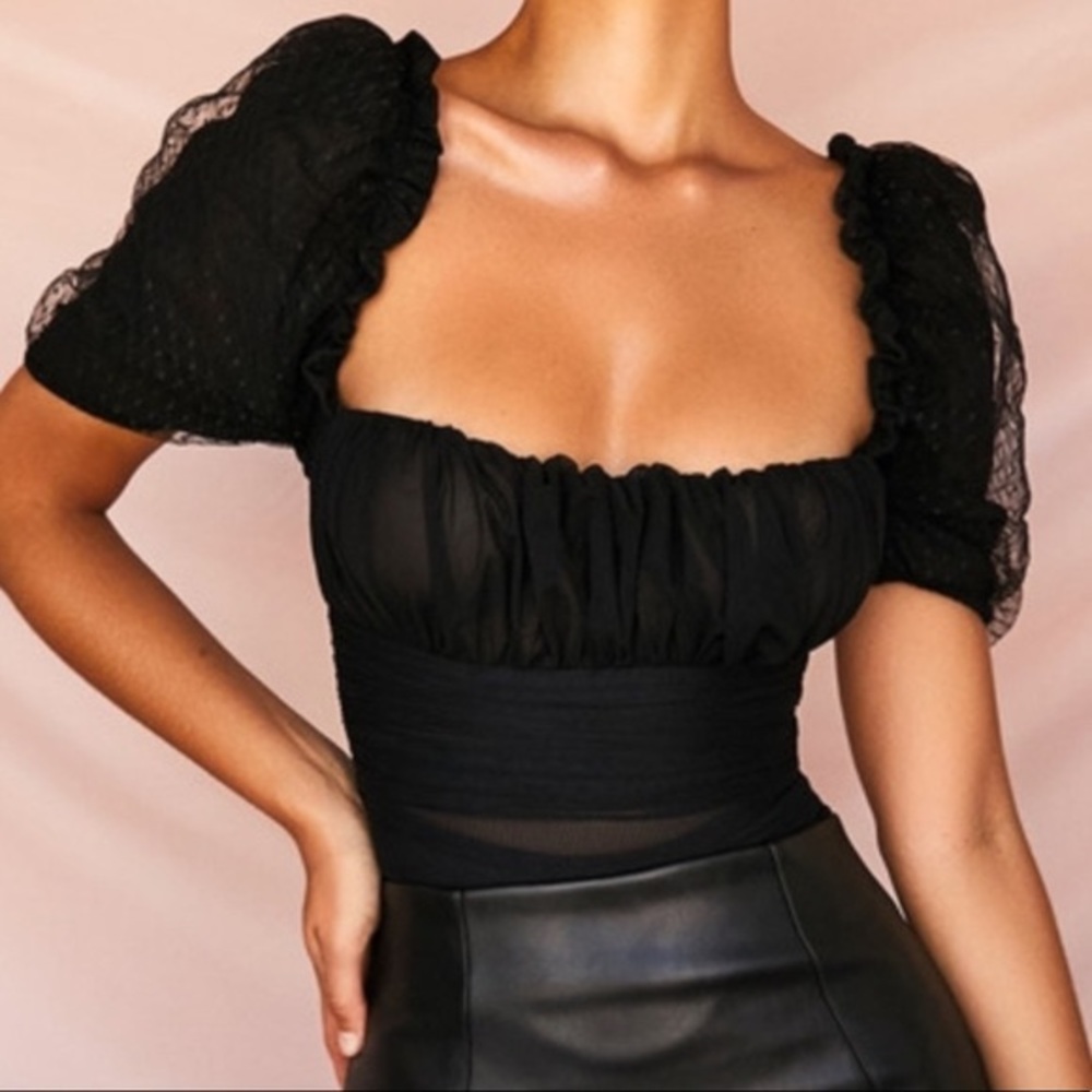 House of cb Nina Ruched mesh bodysuit